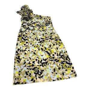 Jessica Simpson Black, Green and Cream One Shoulder Dress